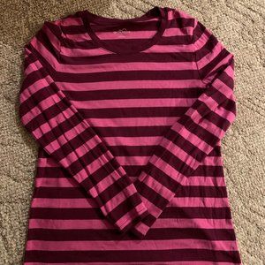 Eddie Bauer Pink/Burgundy Stripe Long Sleeve Top - Size Large
